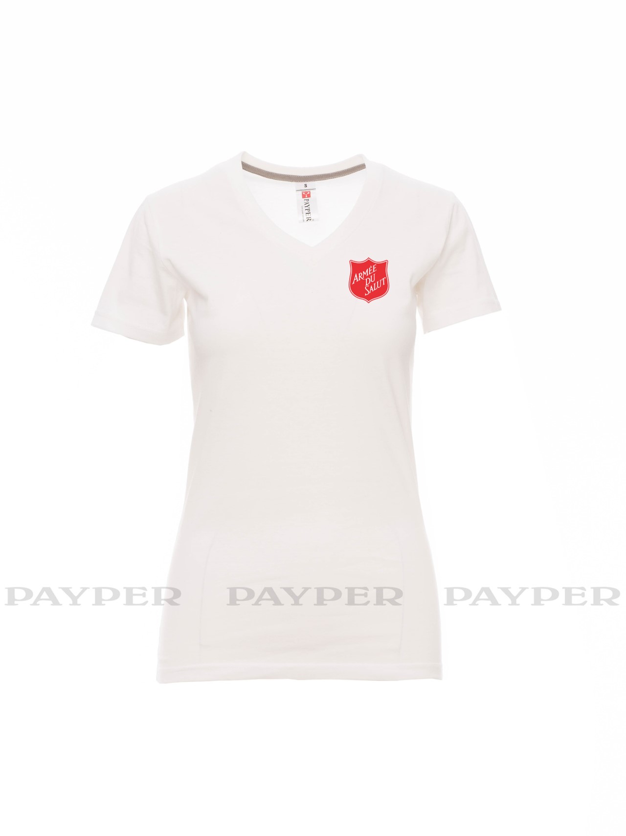 T-shirt femme blanc col V avec logo serigraphié
